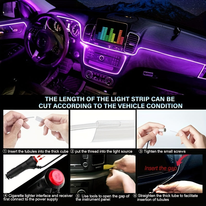 Interior Car LED Strip Lights, 5 In 1 Ambient Lighting Kits With 236inches Fiber Optic, 16 Million Colors Car Interior Lights With Wireless APP And Remote Control, Sync To Music, Without Battery
