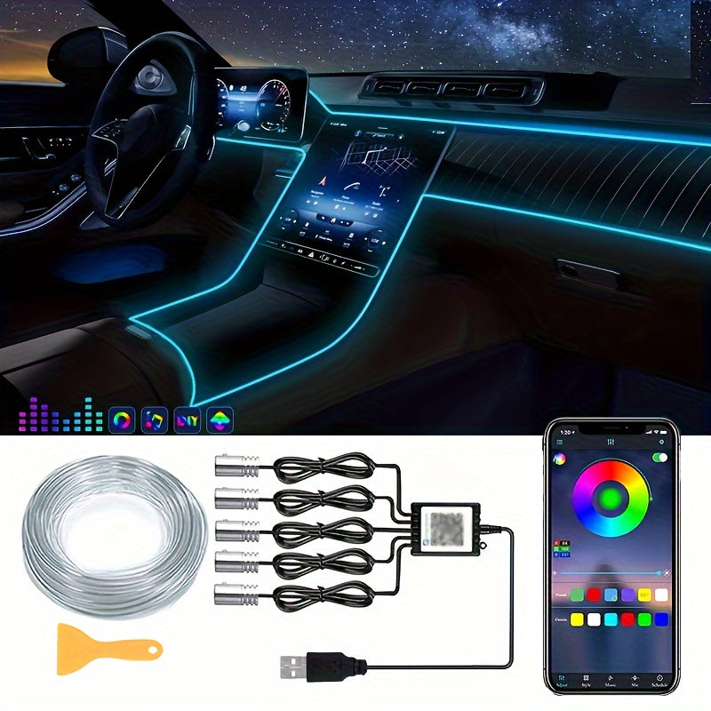 Car Led Strip Lights, Interior Lights, RGB 5 In 1 Ambient Lighting Kit, Led Light Bar for Car with Music Sync Function, USB Neon Light Accessories