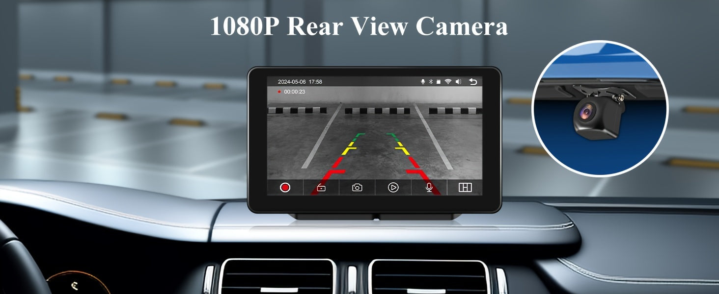 Portable Car Play Screen For Car, 7'' IPS Touch Screen With 4K Dash Cam, Wireless Android Auto Screen, 1080P Backup Camera, Voice Control, Mirror Link, GPS Navigation For Cars, Trucks, SUVs