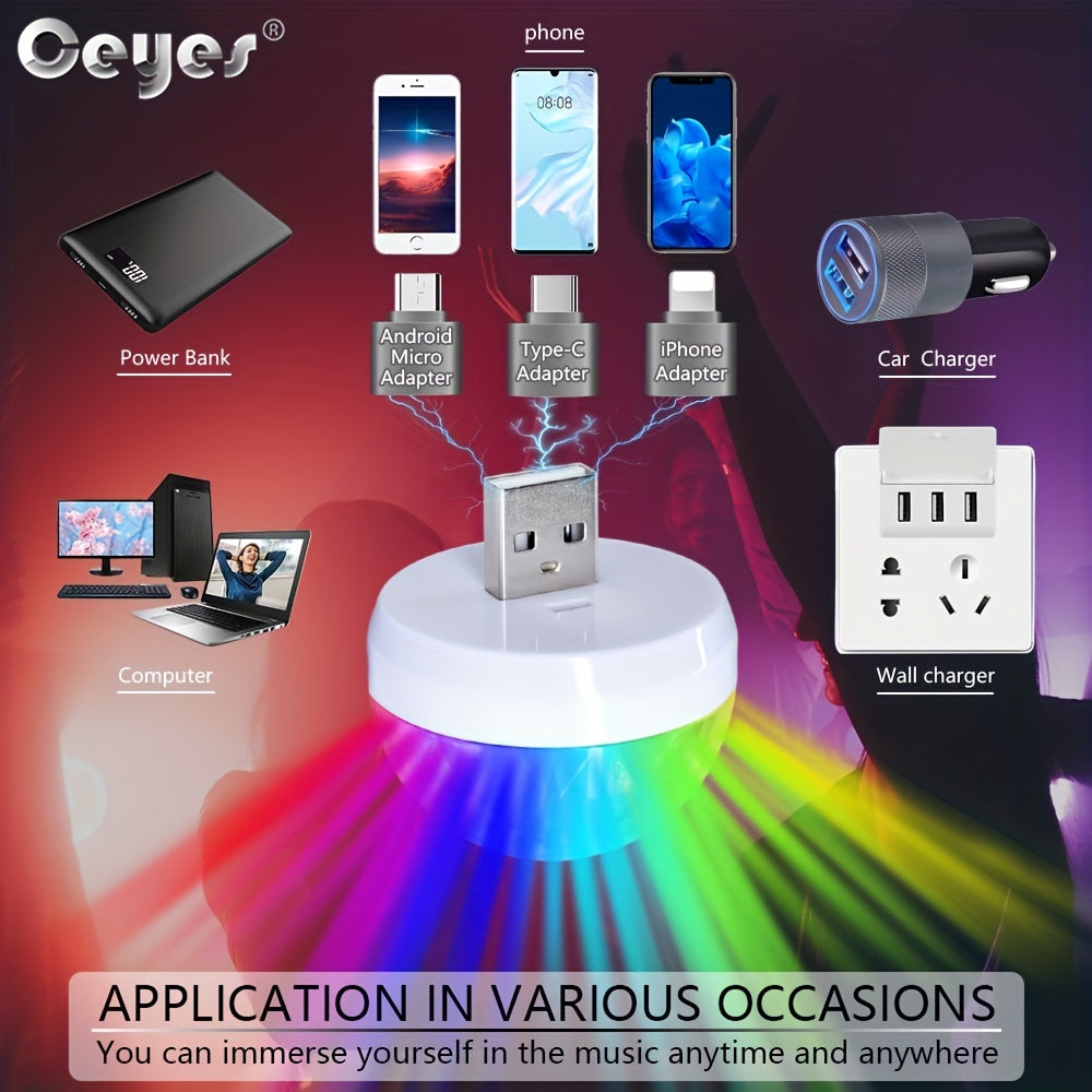 Ceyes Led Small Magic Mall/Disco Party USB Colorful Neon Lights Car LED Ambient Lights Sound Activated Mini Magic Ball Car LED Lights USB Neon Lig