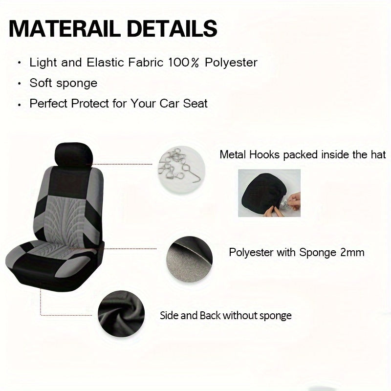 Car Seat Covers, Polyester Front Pairs Gray Black Tan Blue Red Car Seat Cushion Universal Car Seat Protector Decoration Auto Accessories Thick Foam