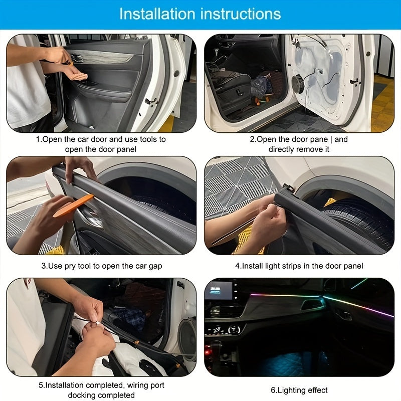 Acrylic Interior Car LED Strip Light With Wireless APP, RGB 22 In 1 With 175 Inches 593 LEDs Fiber Optic Ambient Lighting Kits, 16 Million Colors Sound Active Function Car Neon Lights, Cool Car Chassis Atmosphere Lights For N