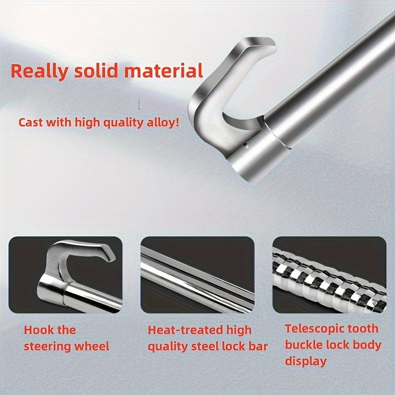 Universal Fit Anti-Theft Steering Wheel Lock - Durable Aluminum Alloy, Extendable Dual Hook, Clutch and Throttle Brake Security Device for Cars, Trucks, and Commercial Vehicles - Easy to Use and High Visibility Deterrent