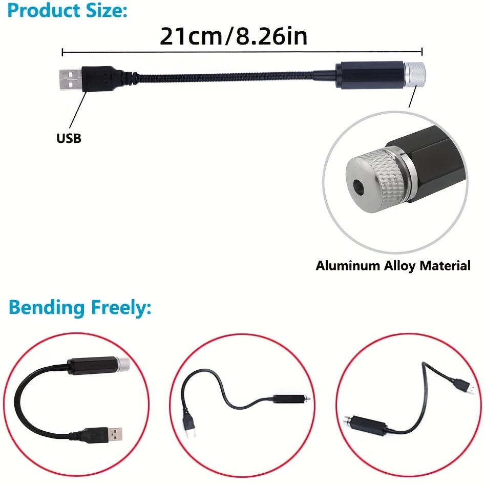 1pc Star Projector Night Light, USB Car Roof Atmosphere Lights, Portable Adjustable Romantic Interior Car Lights, Portable USB Night Light Decorations For Car, Ceiling, Bedroom