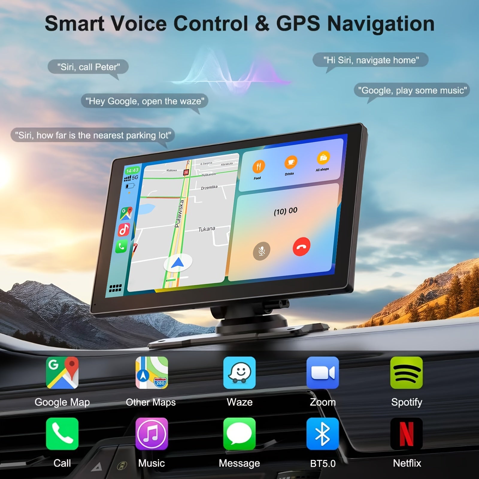 Car Play And Android Auto, 9-inch Portable Car Play Screen With 1080p Backup Camera, Car Audio Receiver With GPS Navigation,, Mirror Link For All Vehicles Free Hands Safe Driving