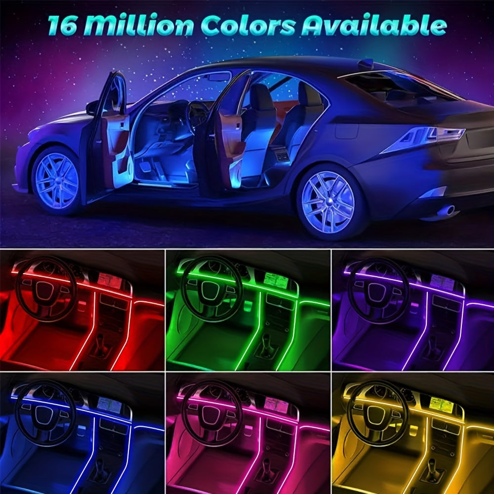 Interior Car LED Strip Lights APP Control, 5 In 1 RGB 16 Million Colors Ambient Lighting Kit With 236 Inches Fiber Optic, Music Mode Inside Car Lighting Accessories, Car Led Lights Interior, Ambient Lighting Car 5V-24V