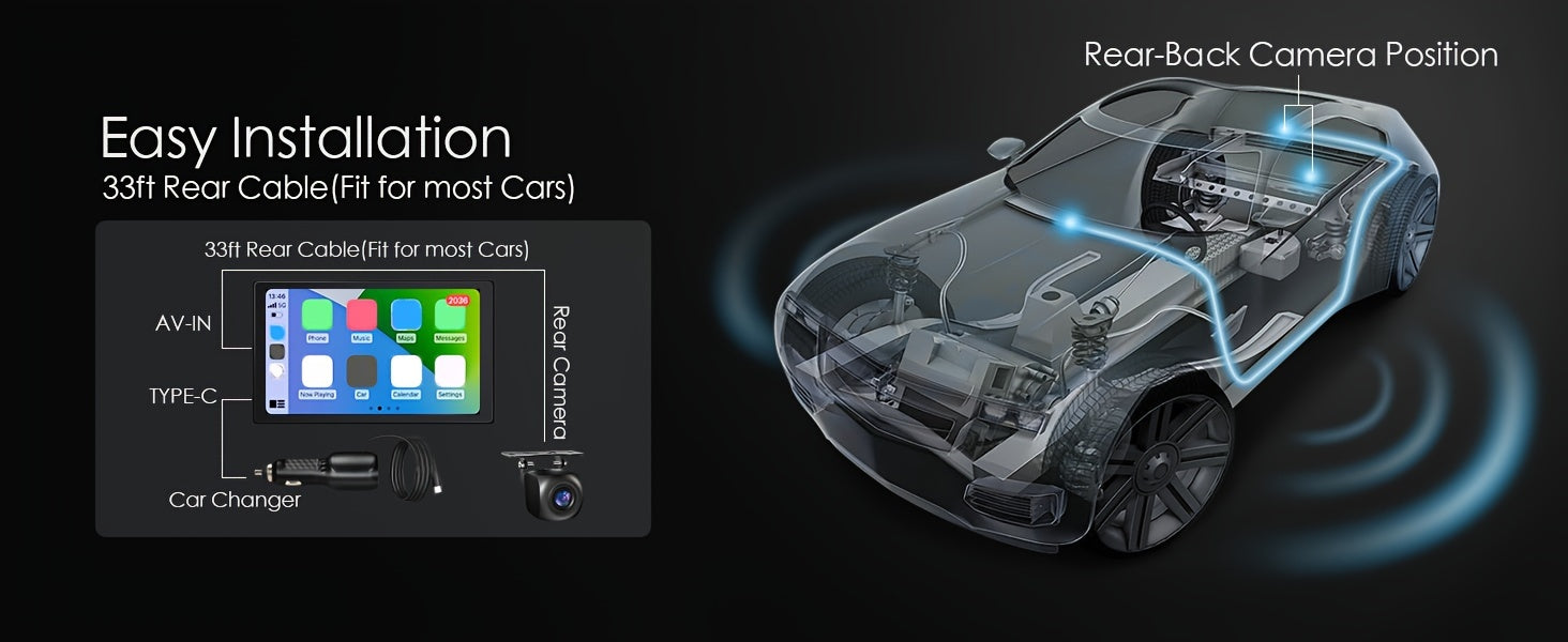 9'' 4K Wireless CarPlay & Android Auto Touchscreen Carabc with Dash Cam, GPS Navigation, Mirror Link, FM, Voice Control