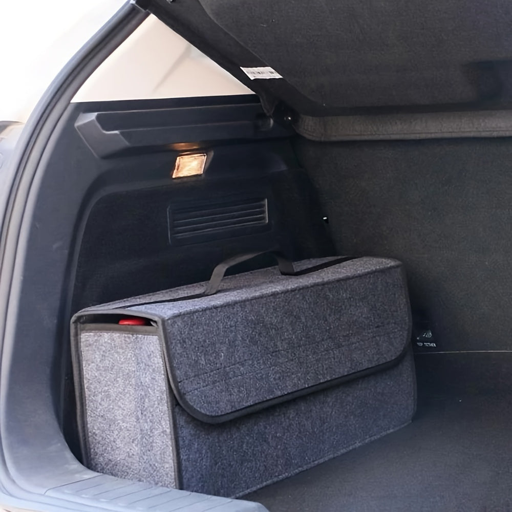 1pc Car Storage Box, Portable, Foldable Car Trunk Organizer, Felt Cloth Storage Box, Car Interior Tidying Container, Car Organizer