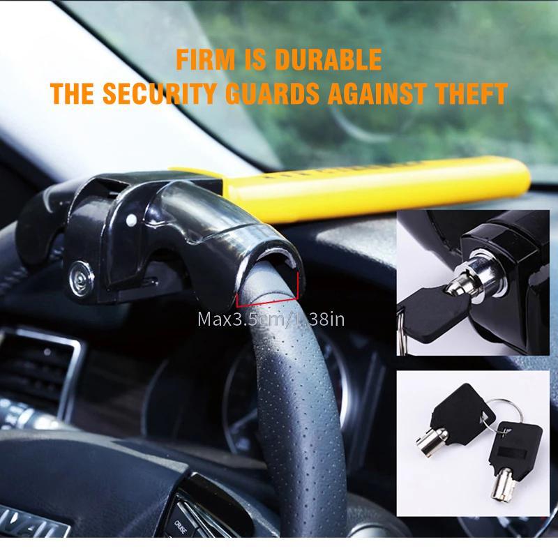 Heavy Duty Iron Steering Wheel Lock - Universal Anti-Theft Car Security Device with 2 Keys - For Car Owners -  For Enhanced Vehicle Security - Ideal Gift for Car Enthusiasts