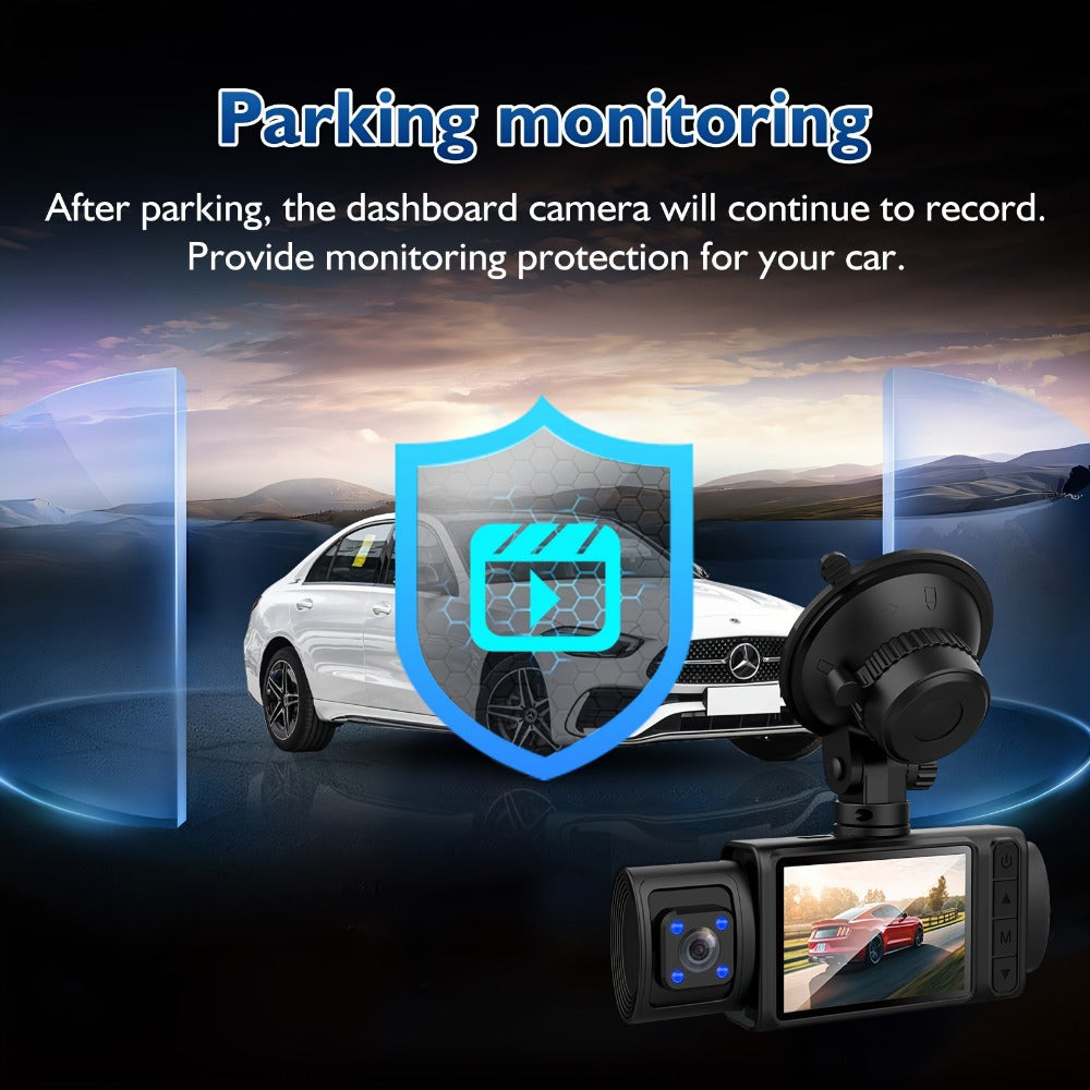 3-Channel 4K+1080P Triple Dash Cam - 2160P Full UHD, 170°Deg Wide Angle, Infrared Night Vision, G-Sensor, 32GB Card Included - Advanced Car Dashboard Camera for Front, Inside, and Rear Recording