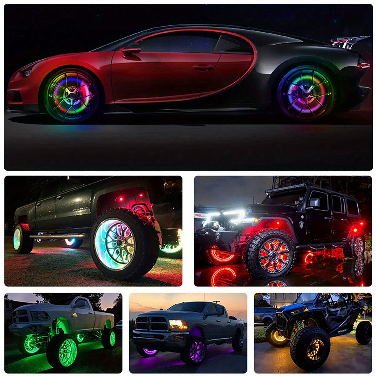 4pcs Universal Phantom Color Flow Car Led Wheel Light Burst Flash Wheel Light Colorful Wheel Light Combo RGB Wheel Ring