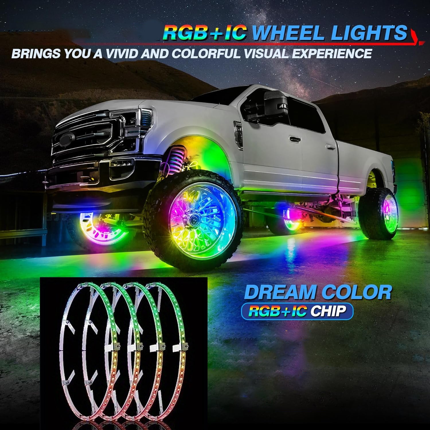 4pcs Universal Phantom Color Flow Car Led Wheel Light Burst Flash Wheel Light Colorful Wheel Light Combo RGB Wheel Ring