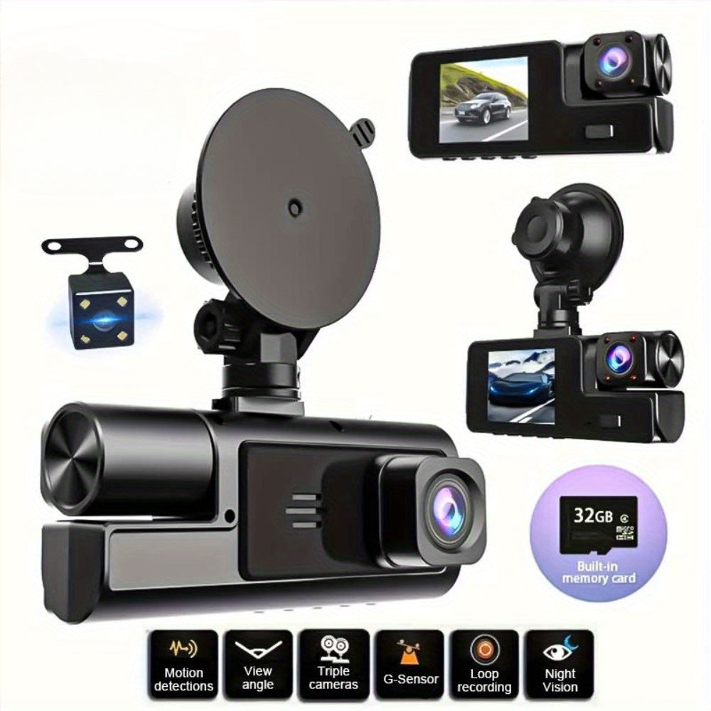 Car Dash Cam Driving Recorder front and rear tachograph, automotive triple tachograph, tachograph with 32GB card, 2160P full HD, G sensor, 170° wide Angle instrument panel with infrared night vision