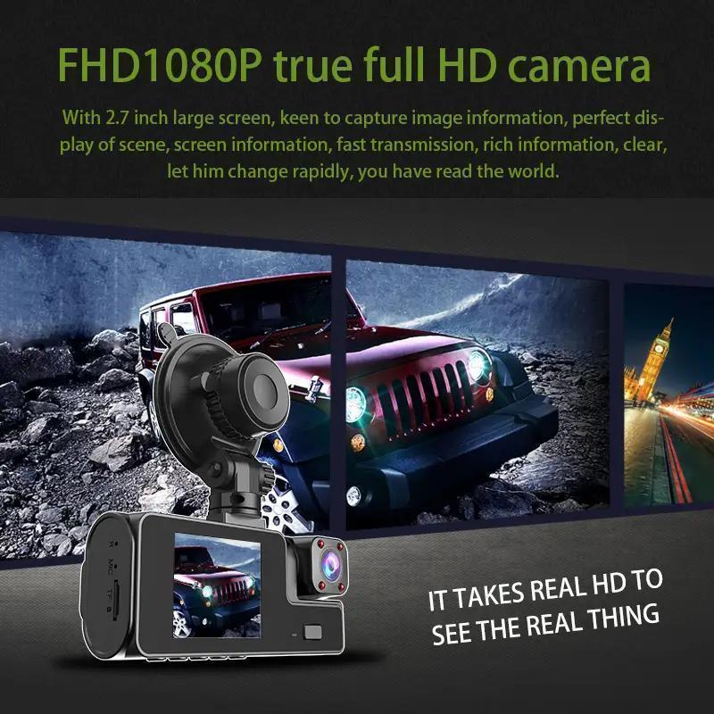 Car Dash Cam Driving Recorder front and rear tachograph, automotive triple tachograph, tachograph with 32GB card, 2160P full HD, G sensor, 170° wide Angle instrument panel with infrared night vision