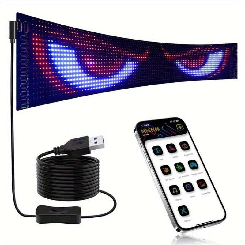 2PCS Devil's Eye Car LED Matrix Pixel Panel with Remote Control APP, Programmable DIY Flexible LED Display for Car Window Decoration, Halloween, Christmas Light
