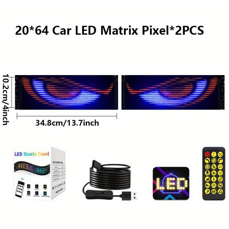 2PCS Devil's Eye Car LED Matrix Pixel Panel with Remote Control APP, Programmable DIY Flexible LED Display for Car Window Decoration, Halloween, Christmas Light