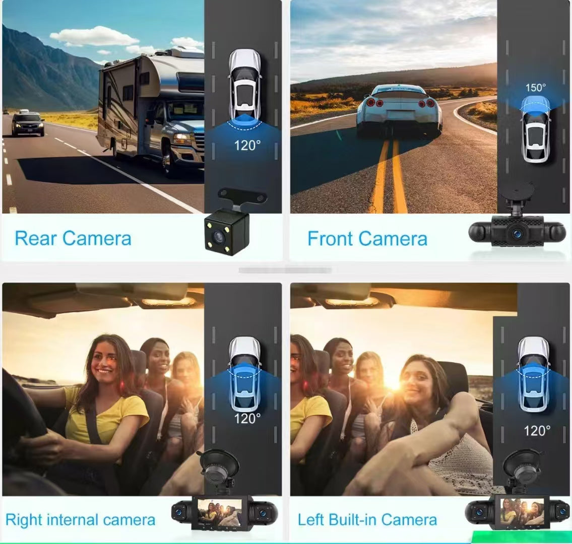 1pc 4K Dual Dash Cam with 1080P Front and 1080P Rear Camera, 4-Way HD Car Dashboard Camera, 360° Swivel, Loop Recording, Night Vision, G-Sensor, WDR, Rechargeable Lithium Polymer Battery, LED Display, Car Plug Power, ≤36V
