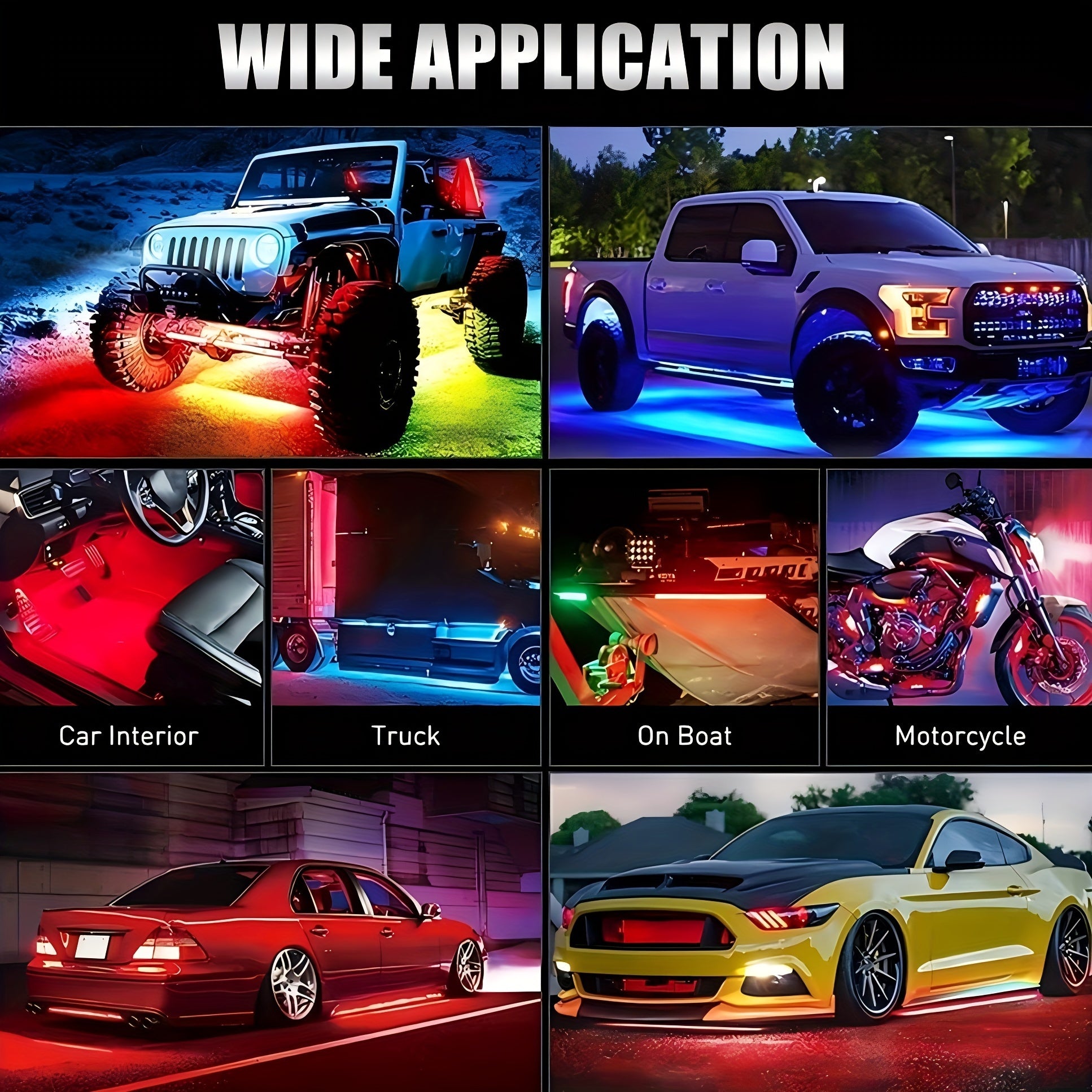 One belt four RGB led light strip car super bright general light strip car LED bottom light neon, with APP dynamic RGB color change, music mode, remote control, car base light strip, LED light base light kit