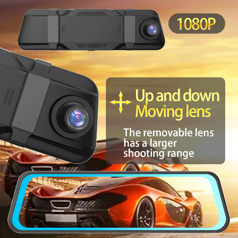 10 Inch Rearview Mirror Full Touch Screen Rearview Mirror Dual Camera Dash Cam, Dash Cam Front 1080P, English Voice Control, WDR Super Night Vision, Parking Mode Comes with 32G memory card, Dual Camera Dash Cam