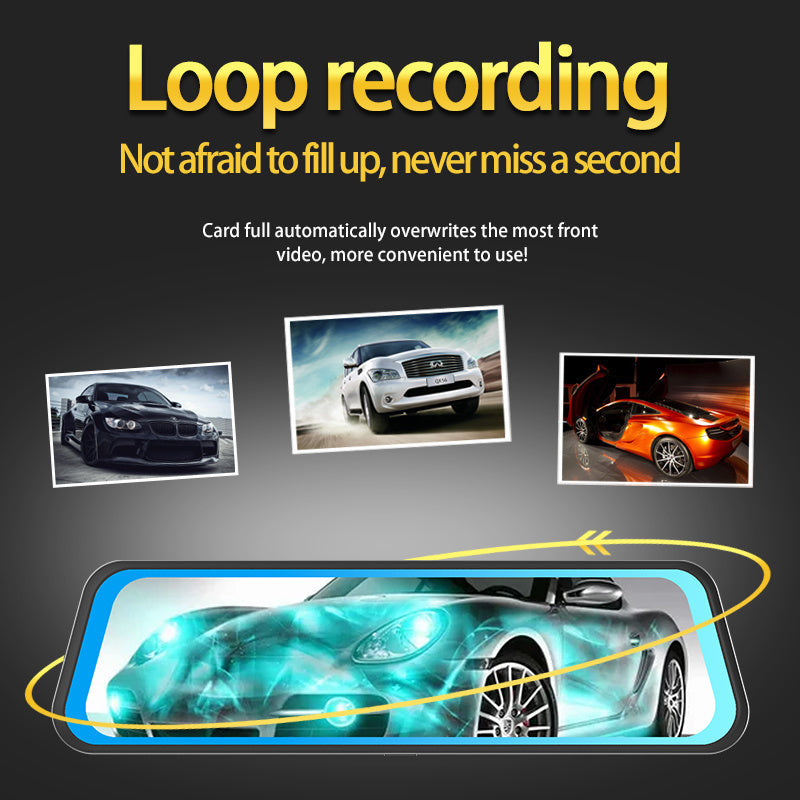 10 Inch Rearview Mirror Full Touch Screen Rearview Mirror Dual Camera Dash Cam, Dash Cam Front 1080P, English Voice Control, WDR Super Night Vision, Parking Mode Comes with 32G memory card, Dual Camera Dash Cam