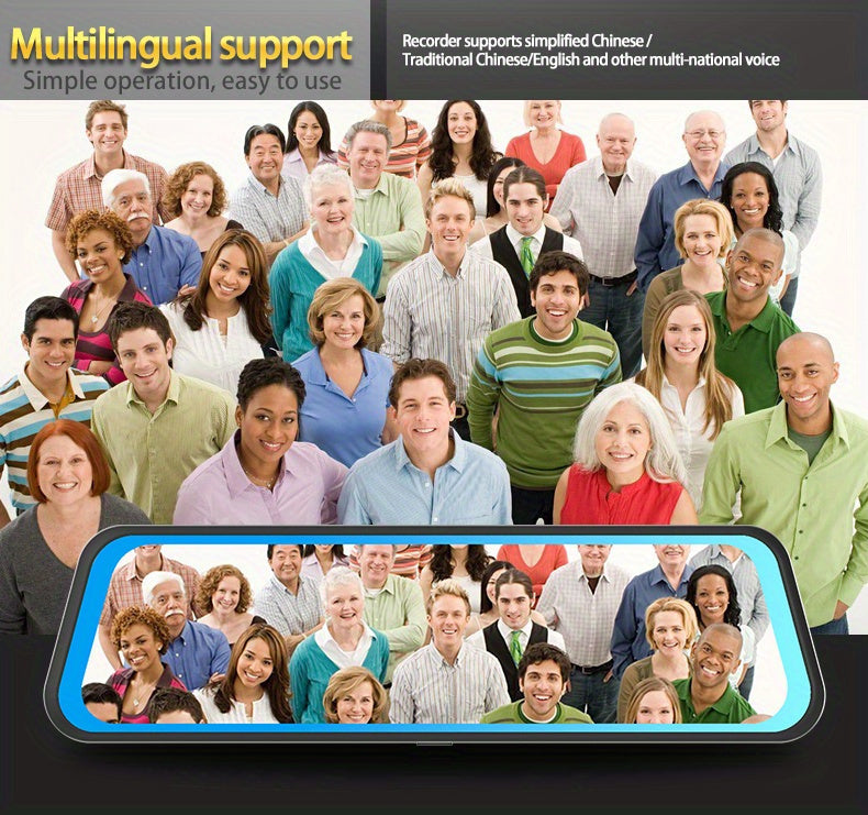 10 Inch Rearview Mirror Full Touch Screen Rearview Mirror Dual Camera Dash Cam, Dash Cam Front 1080P, English Voice Control, WDR Super Night Vision, Parking Mode Comes with 32G memory card, Dual Camera Dash Cam