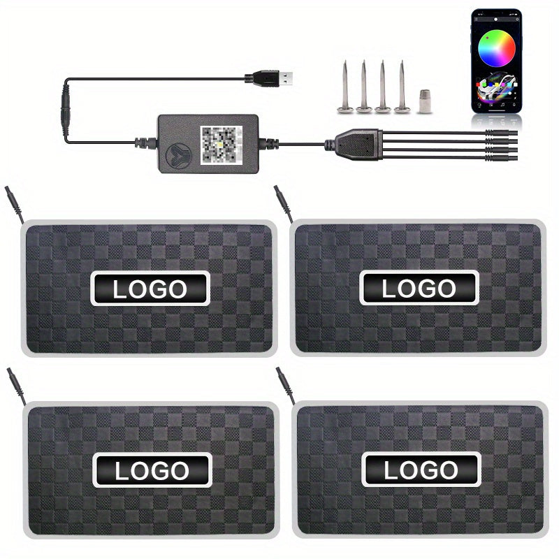 4pcs Custom car LED Light floor mat Ultra bright led Car floor mat Glow Interior Lighting LED Light Belt application control environment Neon Car Lighting Kit Car Foot mat Common Custom logo
