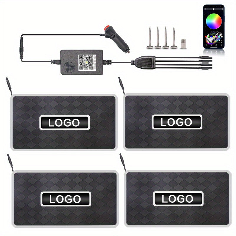 4pcs Custom car LED Light floor mat Ultra bright led Car floor mat Glow Interior Lighting LED Light Belt application control environment Neon Car Lighting Kit Car Foot mat Common Custom logo