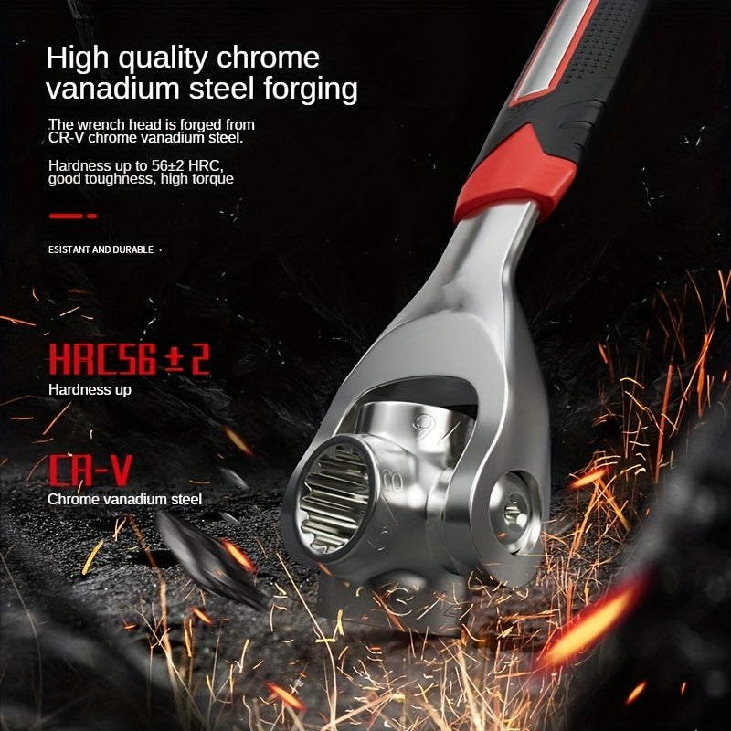 1-Pack 8-in-1 Multifunctional Torx Wrench, Chrome Vanadium Steel, Non-Slip Grip, Multi-Head Rotary Repair Tool for Car Tire Removal, HRC56+2 Hardness, with Anti-Slip Handle