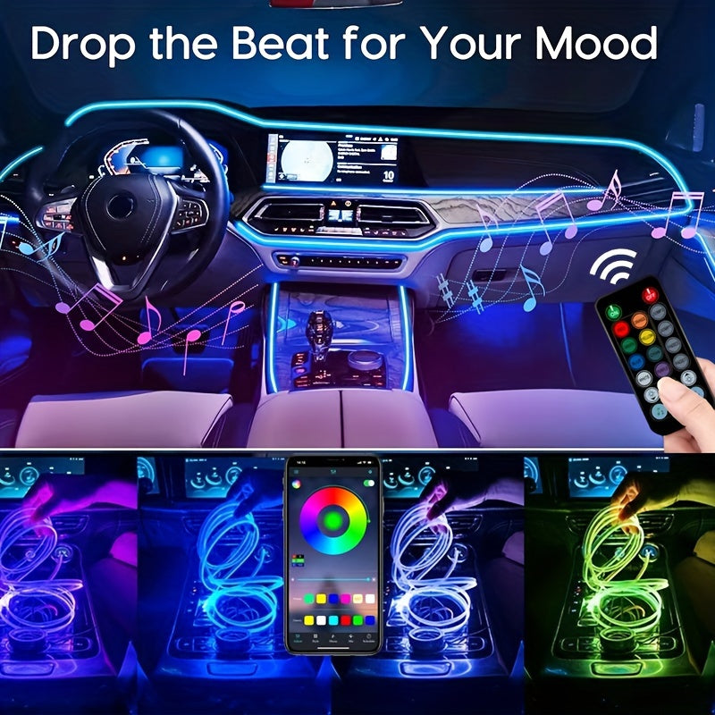 Interior Car LED Strip Lights With Wireless APP And Remote Control, 5 In 1 Ambient Lighting Kits With 236 Inches Fiber Optic, 16 Million Colors Car Neon Lights, Sync To Music