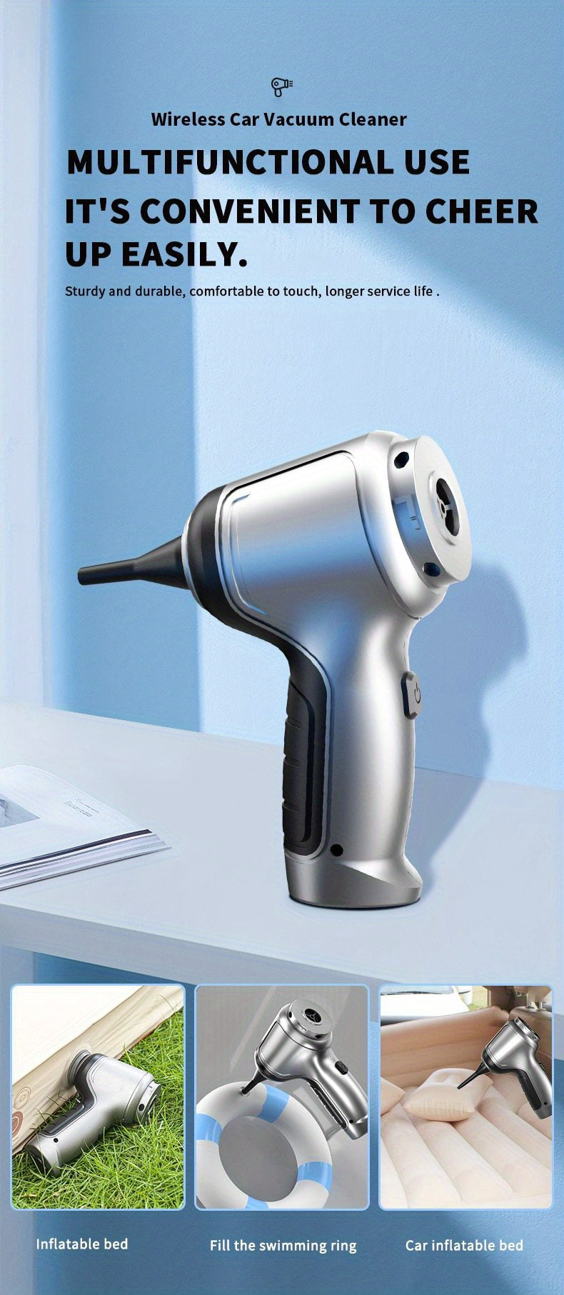 Versatile, High-Power Cordless Car Vacuum Cleaner - USB Rechargeable, Quiet Operation, Strong Suction for Auto & Home Use, Cordless Vacuum Cleaner