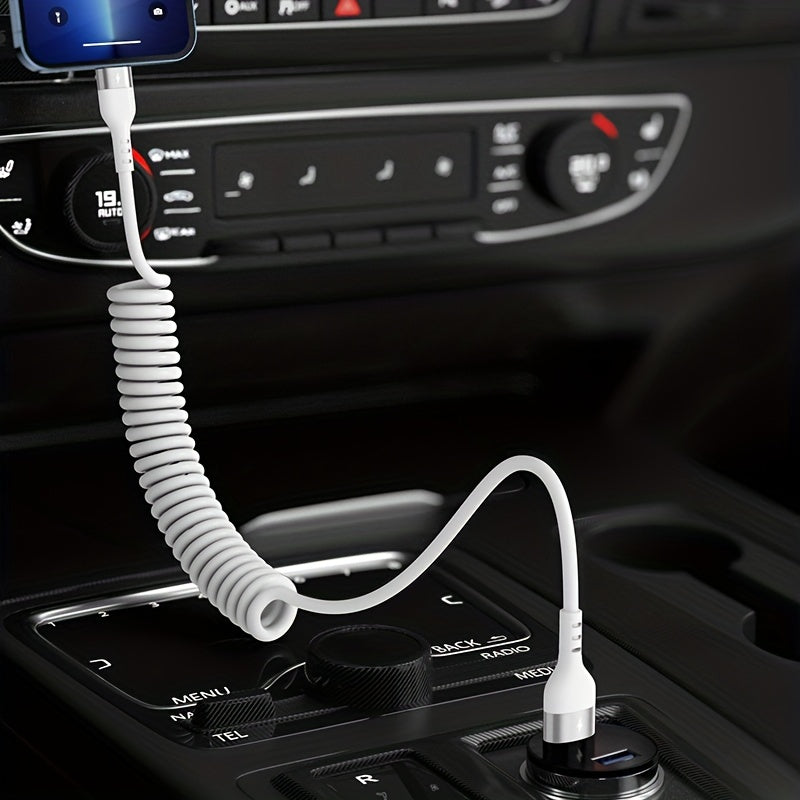 5A 66W USB To Type C Fast Charging Data Cable For Xiaomi Redmi POCO Honor Samsung OPPO VIVO Mobile Phone Charger Accessories Car USB Charge Cable Spring Telescopic USB C Cord Max Stretch 39.37inch/59.06inch