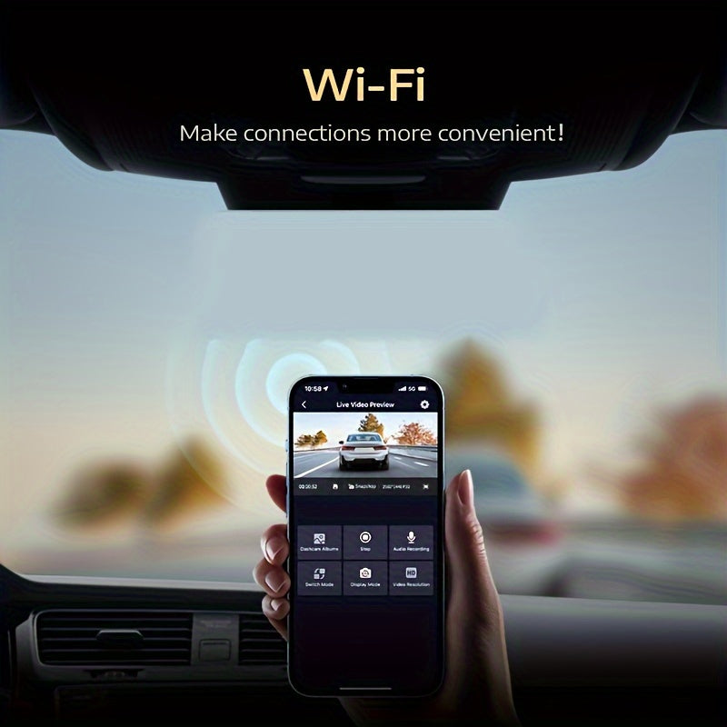 10'' Rear View Mirror Full Touch Screen Mirror Dual Camera, Smart Rearview Mirror For Cars & Trucks, Dash Cam Front 1080P and Rear 720P, App Control With WiFi And GPS, English Voice Control, WDR Super Night Vision, Parking Mo