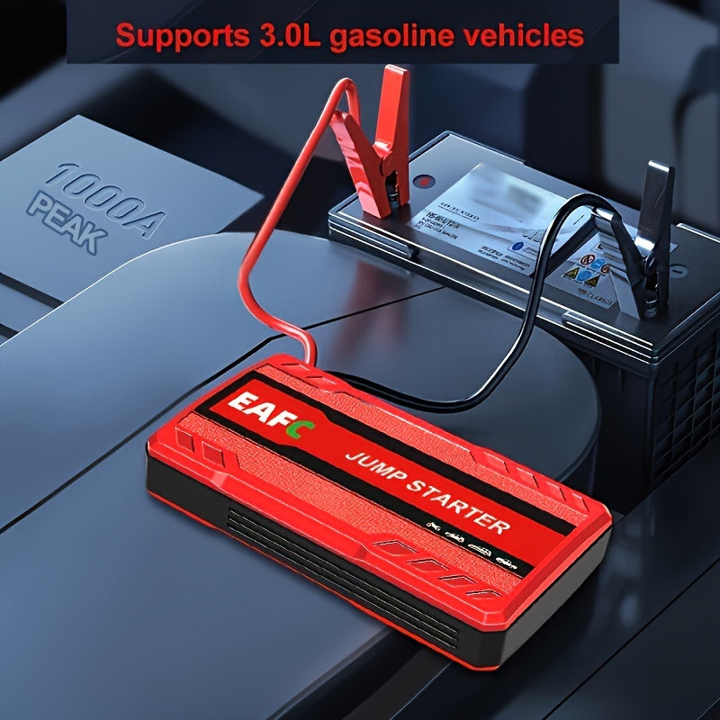 Portable Car Jump Starter Power Bank - 12V Auto Starting Device with LED Light, Supports 12V Gasoline Cars Up to 3.0L, Emergency Booster for Safe and Reliable Jump Starting