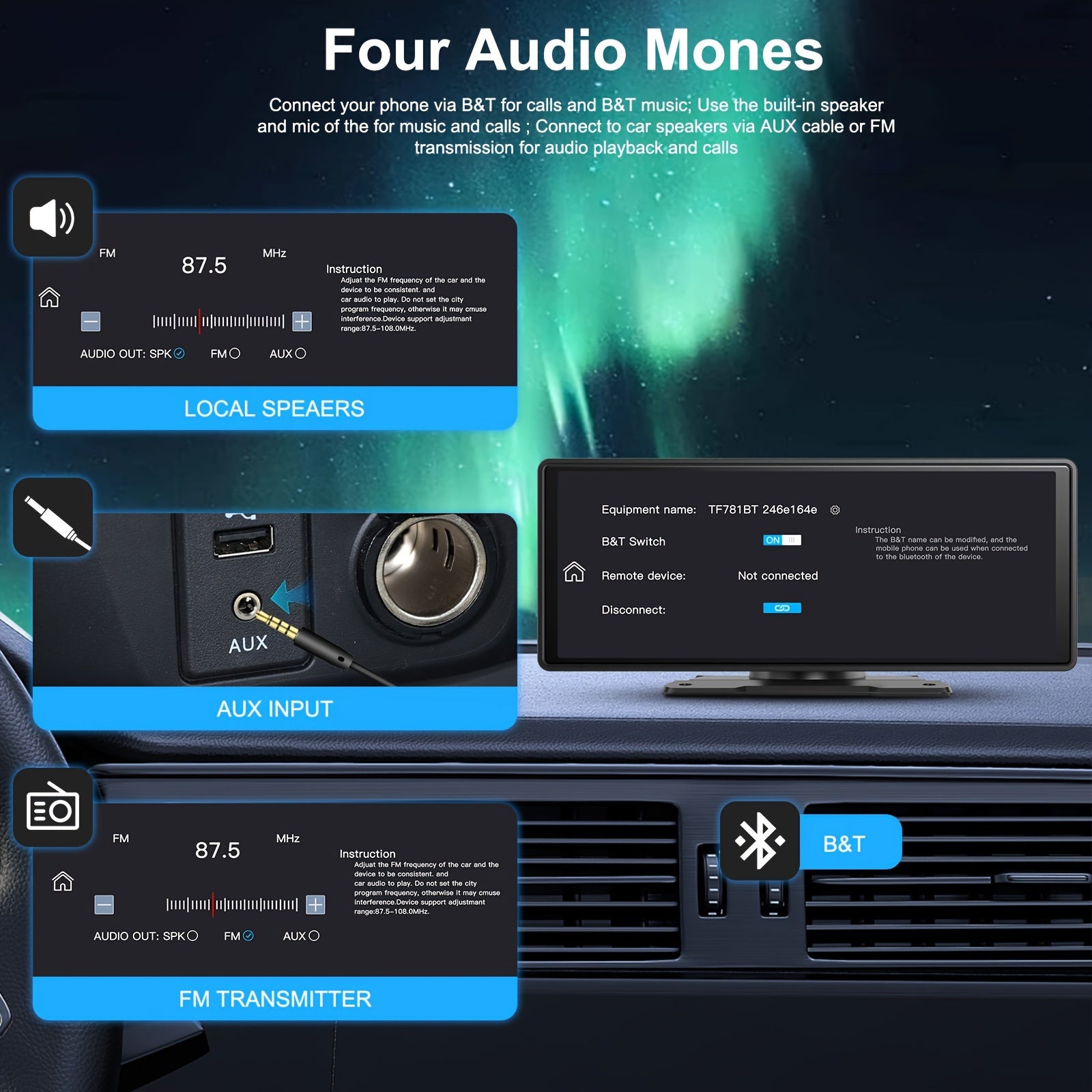 10.26 Inch/26.16cm Portable Wireless Carplayer Screen, Wireless Android Auto Car Play Car Radio, WiFi Video, Car Audio Receivers GPS Navigation Mirror Link, Double B&T, FM, Siri, Mp5 Player, Optional Backup Camera