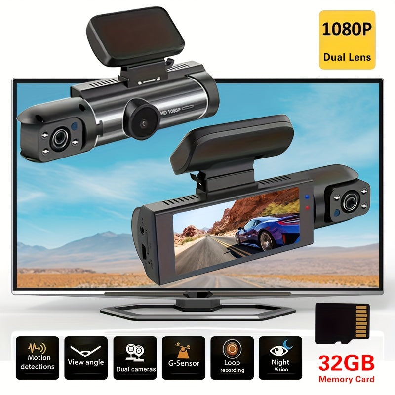 1080P Dual Camera, Dash Cam For Cars, Front And Inside, Car Camera With IR Night Vision, Loop Recording, Wide Angle Car DVR Camera With 3.16 Inch IPS Screen, Dual Lens Car Dashboard Video Cam