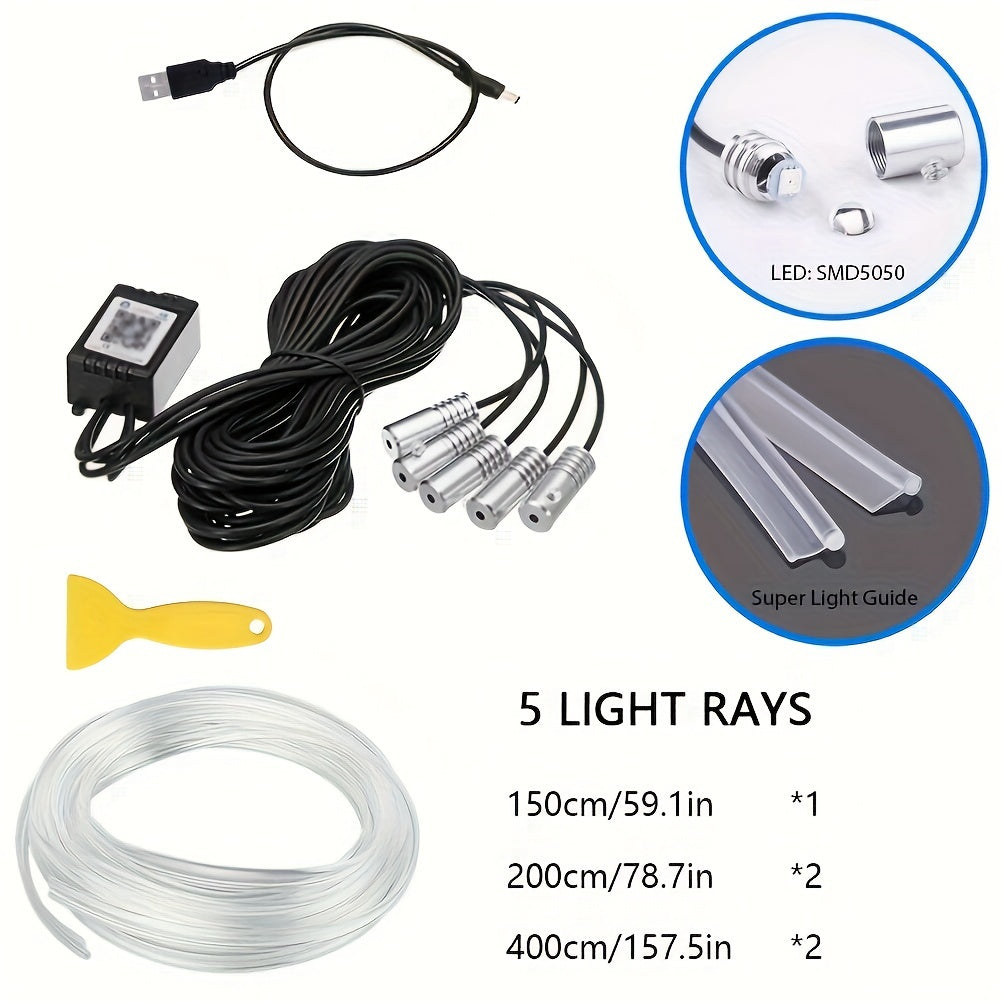 Car Led Strip Lights, Interior Lights, RGB 5 In 1 Ambient Lighting Kit, Led Light Bar for Car with Music Sync Function, USB Neon Light Accessories
