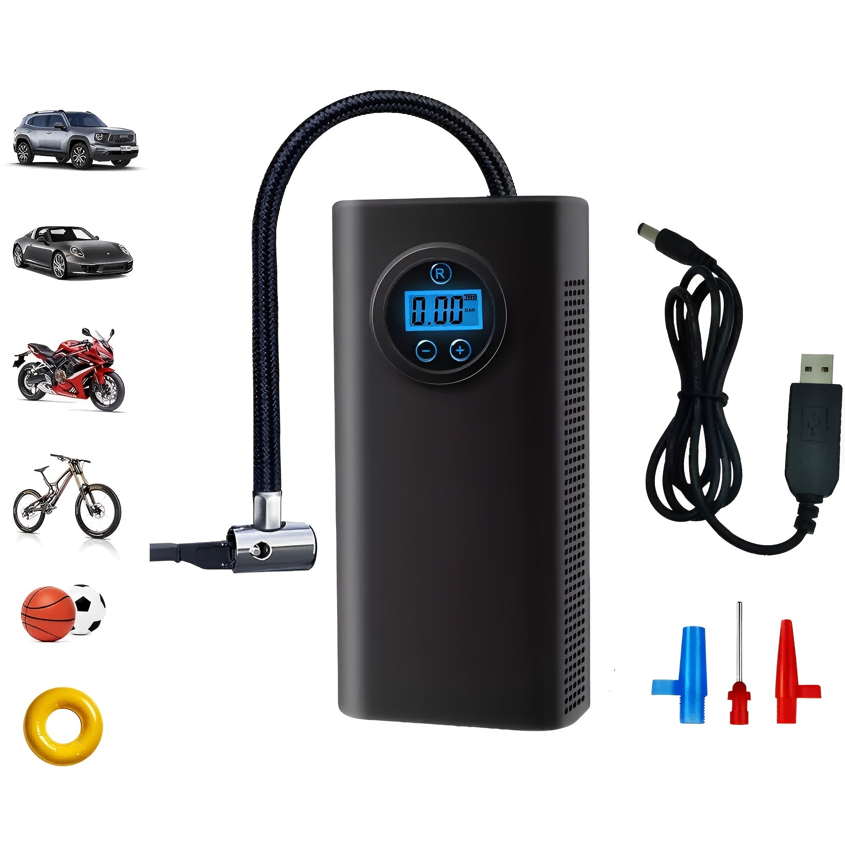 1pc Digital Tire Inflator Air Compressor, 150PSI Automatic Shut-Off Quick Inflation Pump with USB, Battery-Powered, ≤36V, for Car, Bicycle, Electric Bike, Ball Tires - Rechargeable Lithium Polymer Battery
