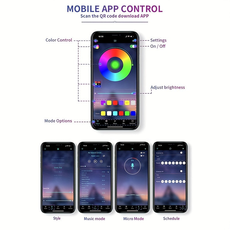 1 Set Interior Car LED Strip Lights, Kit with Wireless App, RGB 5 in 1 Ambient Lighting Kits with 236 inches Fiber Optic, 16 Million Colors Car Neon Lights, Sync to Music, Universal 5V 12V