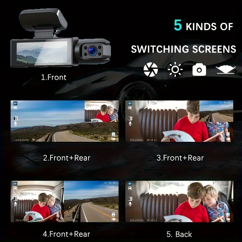 1080P Dual Camera Dash Cam For Cars With IR Night Vision, Loop Recording, And Wide Angle Lens-3.16 Inch IPS Screen, with 32GB SD Card Optional.