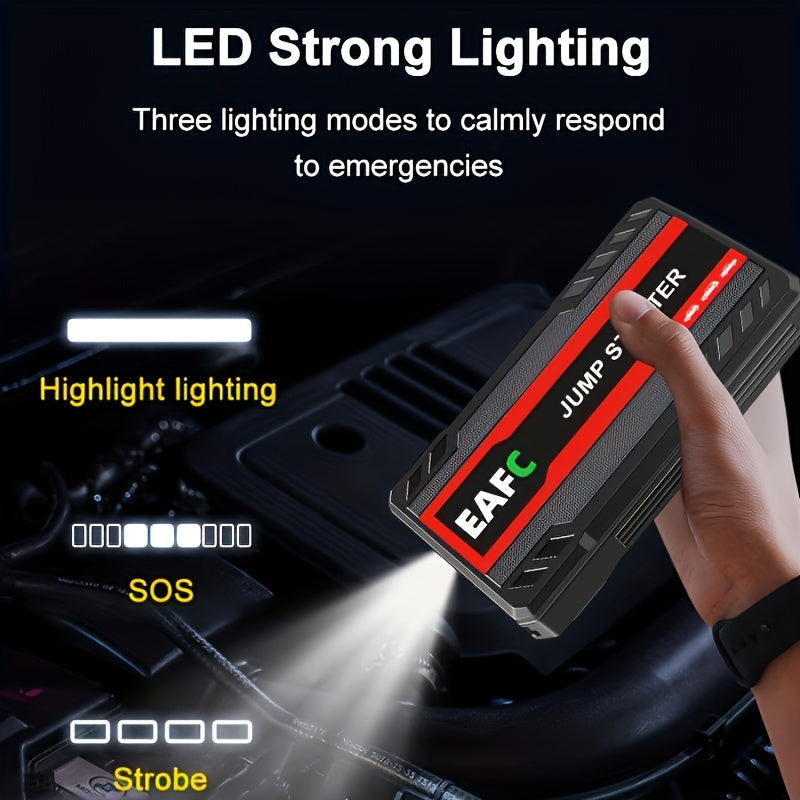 Portable Car Jump Starter Power Bank - 12V Auto Starting Device with LED Light, Supports 12V Gasoline Cars Up to 3.0L, Emergency Booster for Safe and Reliable Jump Starting