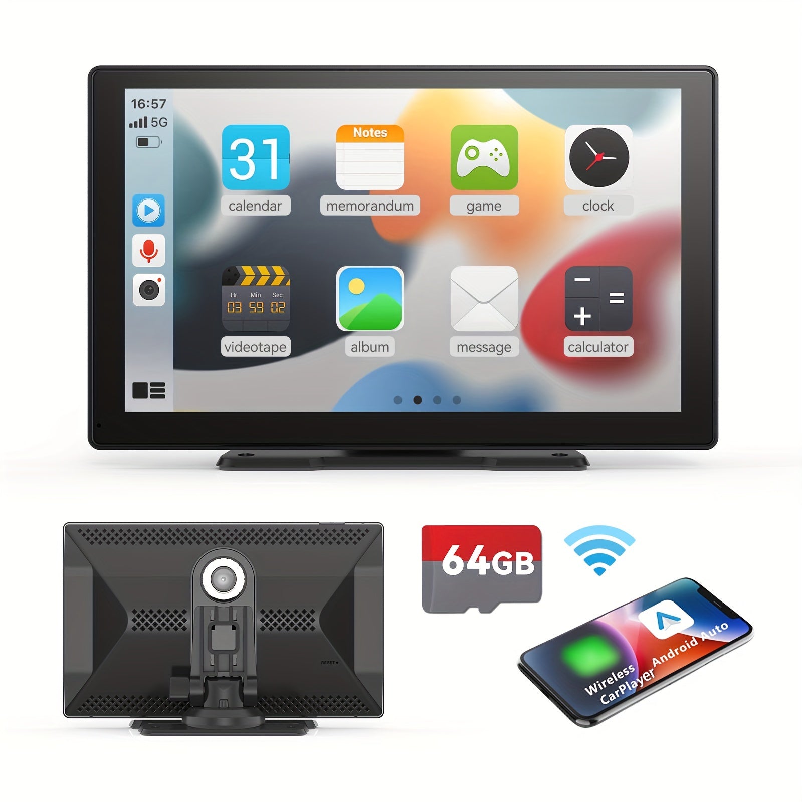 9" Wireless Carplay Screen for Car Stereo - Universal Smart System with Dash Cam, 64G TF Card, GPS Navigation, Mirror Link, FM, Phone Holder Replacement, and Voice Control for All Vehicles