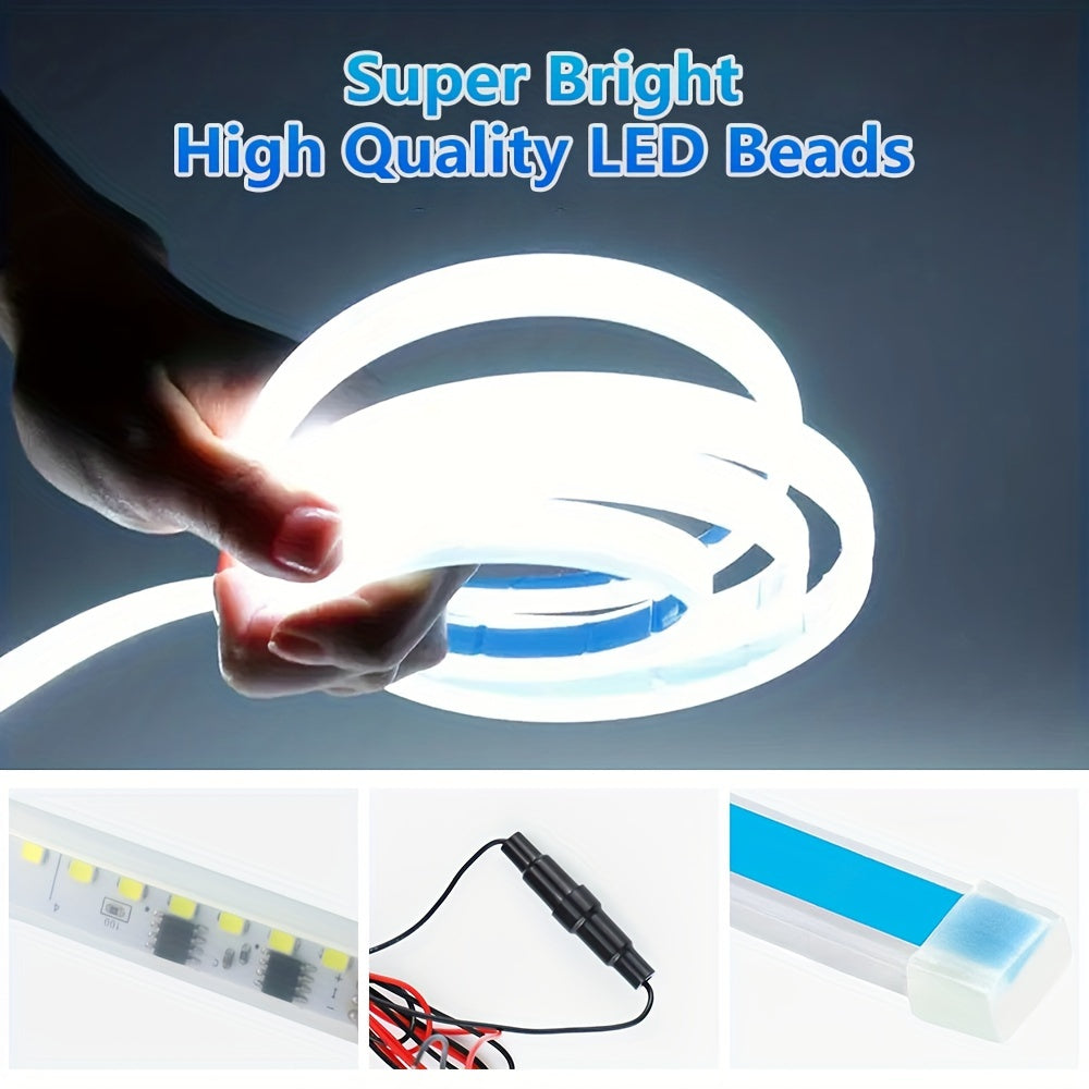 Car LED Hood Light Universal Flexible Scan Light Strip Car Decoration Atmosphere Light Ambient Atmosphere White Ice Blue