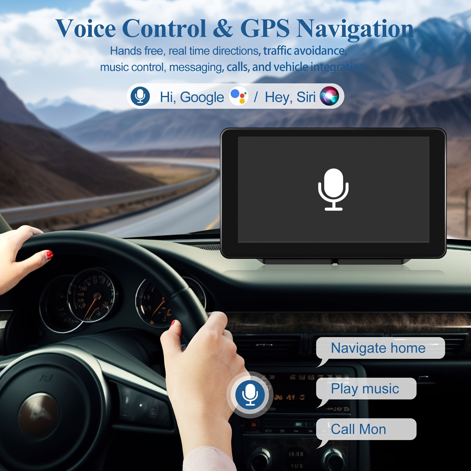 Portable Car Play Screen For Car, 7'' IPS Touch Screen With 4K Dash Cam, Wireless Android Auto Screen, 1080P Backup Camera, Voice Control, Mirror Link, GPS Navigation For Cars, Trucks, SUVs