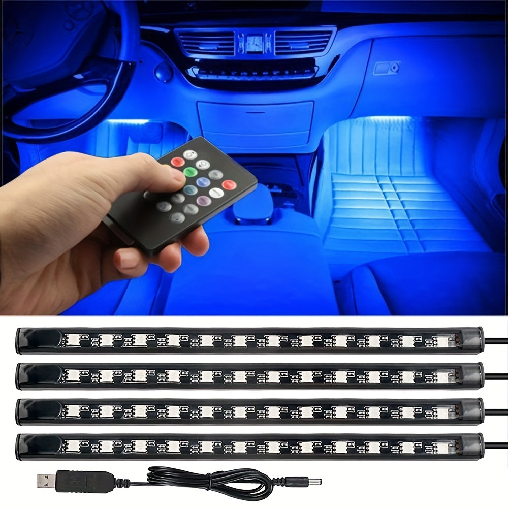 Light Up Your Car With 4pcs 48 LEDs Neon LED Interior Lights - Music Sync, Wireless Remote Control Auto RGB Decorative Lamps