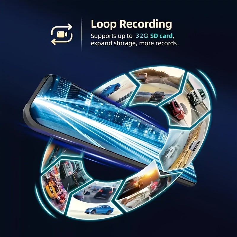 10 Inch Full Touch Screen Front 1080P & 1080P Rear Dash Cam, Front 170° & Rear 150° Wide Angle View, Super Night Vision, Adjustable Front Camera, Split Screen Display, Emergency Video Lock, Parking Mode, Loop Recording, Eas