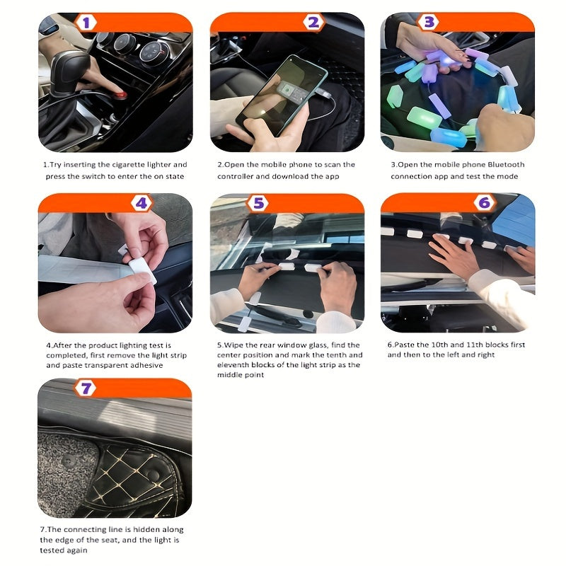 APP Remote Control Dual Control Car Atmosphere Lamp Interior Car Led Lights With Remote Music Sync Color Change RGB Rear Window Car Lighting Chasing Snake Streamer Rhythm Led Lamp With Car Charger 12V