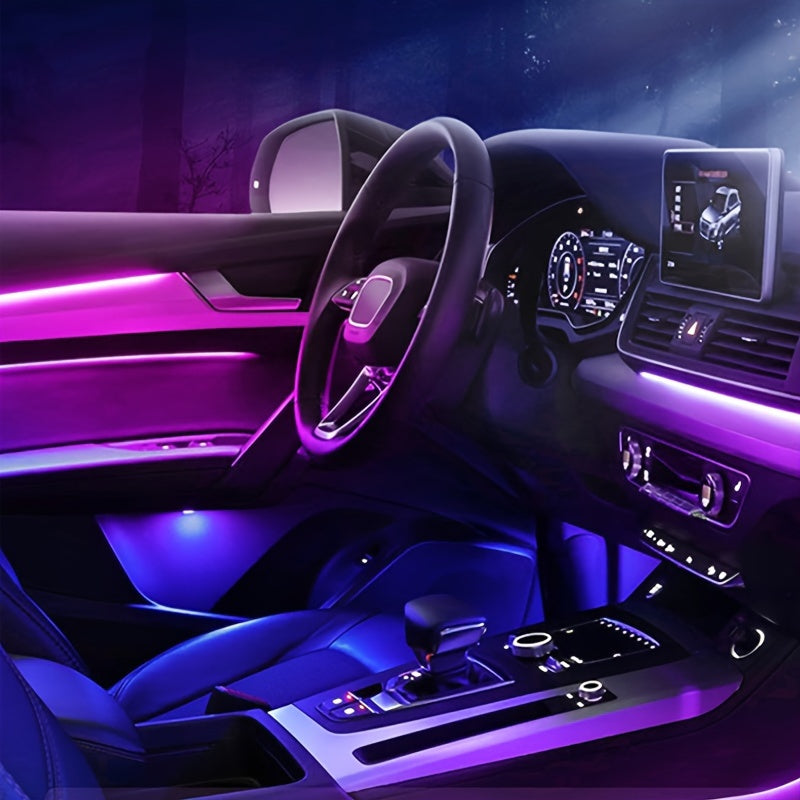 1 Set Interior Car LED Strip Lights, Kit with Wireless App, RGB 5 in 1 Ambient Lighting Kits with 236 inches Fiber Optic, 16 Million Colors Car Neon Lights, Sync to Music, Universal 5V 12V