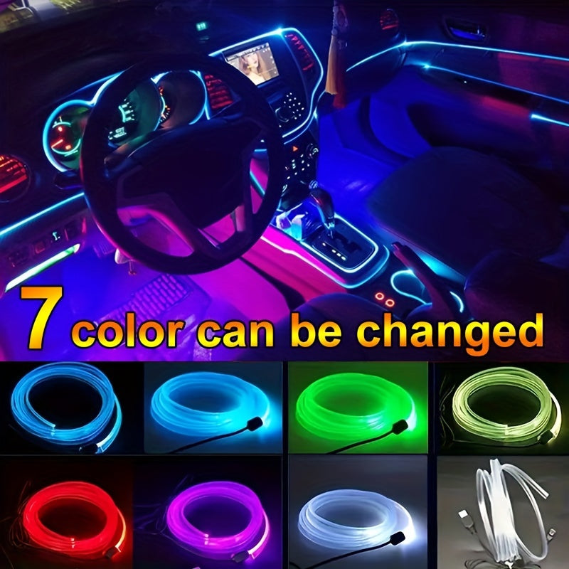 118.11 Inch 7 Color In 1 Car Interior Accessories Atmosphere Lamp EL Cold Light Line With USB DIY Decorative Dashboard Console Auto LED Ambient Lights