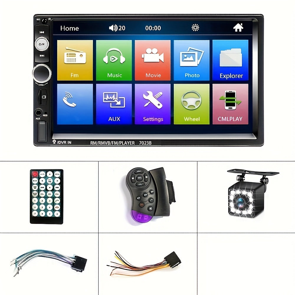 7-Inch HD Touch Screen Car Stereo Radio Audio Double Din BT Car Multimedia Player with Mirror Link USB FM Autoradio+Remote Control +Steering Control