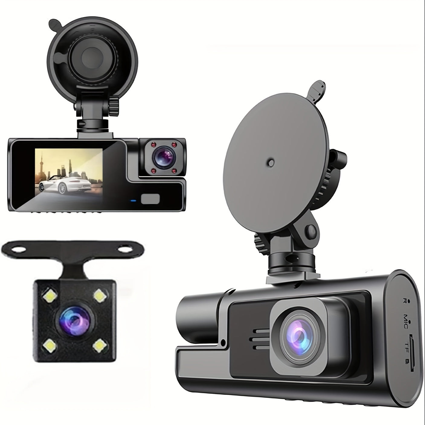 Car Dash Cam Driving Recorder front and rear tachograph, automotive triple tachograph, tachograph with 32GB card, 2160P full HD, G sensor, 170° wide Angle instrument panel with infrared night vision